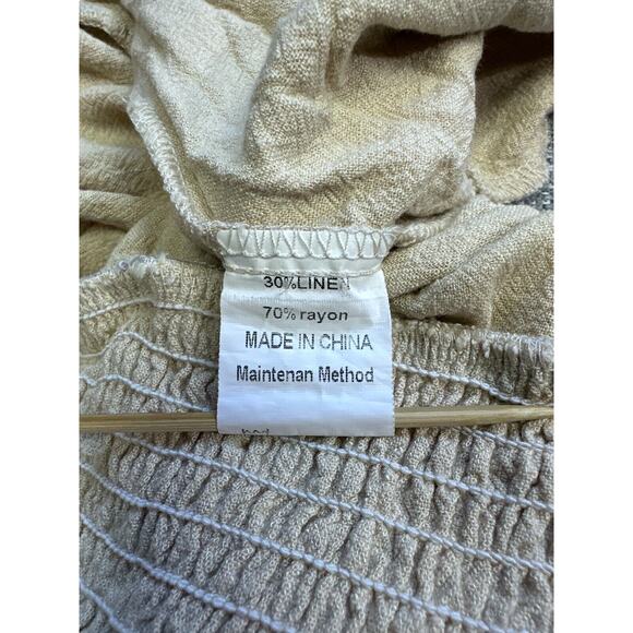 Anrabess Jumpsuit Small Tan Single Shoulder Wide Leg Coastal Linen One Shoulder - Picture 4 of 9
